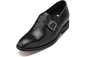 CALTO Men's Invisible Height Increasing Elevator Shoes - Leather Slip-on Monk-Strap Dress Loafers - 2.8 Inches Taller