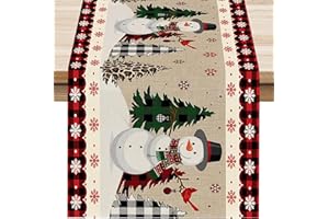 KAZGVN Christmas Table Runner,Christmas Decorations,33×200 CM Long Christmas Table Runners,Christmas Table Runner with Snowflakes Christmas Tree Snowman Pattern for Dining Party Decor for 14+ years old (1)