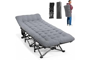 ATORPOK SHOP Camp Beds for Adults with Cushion, Portable Tent Comfortable Travel Camping Cot for Sleeping, cot with Carry Bag Supports 450 lbs (Gray)