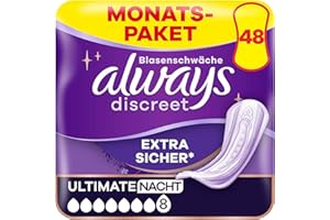 ‎ALWAYS DISCREET Always Discreet Inkontinenzeinlagen für Frauen Ultimate Nacht 48 Stück Extra Sicher und Diskret