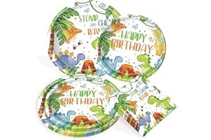 BACH AND BOUJEE Dinosaur Party Supplies Dinosaur Party Plates Napkins for Boys Dino Birthday Party Decorations Dessert Plates Napkins Serves 20 Guests