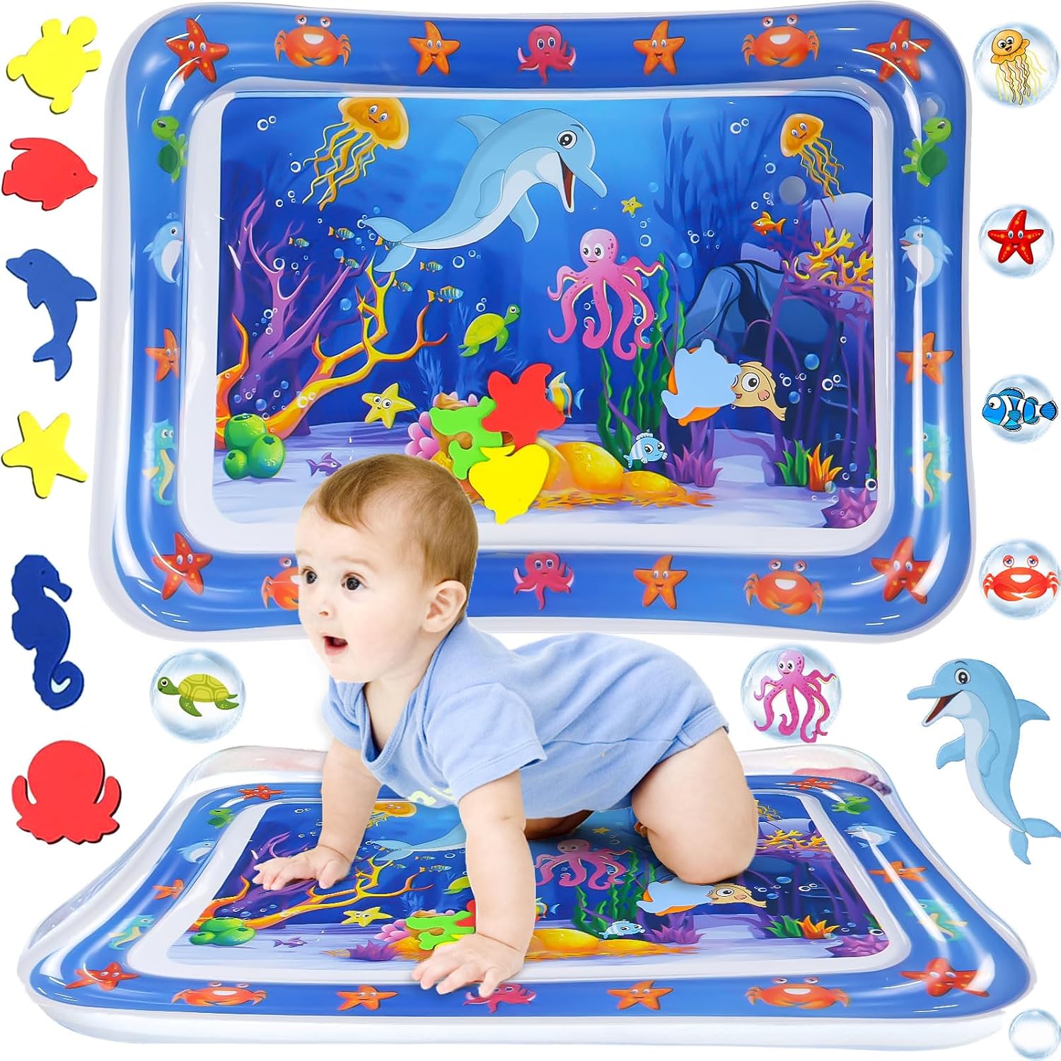 MZJAUVF Alfombra Agua Bebe, Alfombra Inflable con Agua, Tapete de Agua Plegable, 65 x 50 cm Colchoneta Agua Bebe, Juguetes Sensoriales para Bebés de 3 + meses, Regalo para Bebés