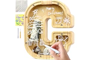 Lakpopya Salvadanaio Bambini Bambina in Legno Apribile Personalizzato di Lettre A-Z Trasparente con Adesivo & Pennarello & Cacciavite, Regali per Bambini (C)
