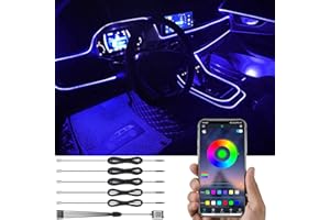 TABEN Voiture lumière ambiante RGB APP contrôle lumière décorative Lampe Bricolage Refit Flexible Fibre Optique Tuyau 64 Couleurs éclairage intérieur atmosphère lumière 1W DC 12V 6m