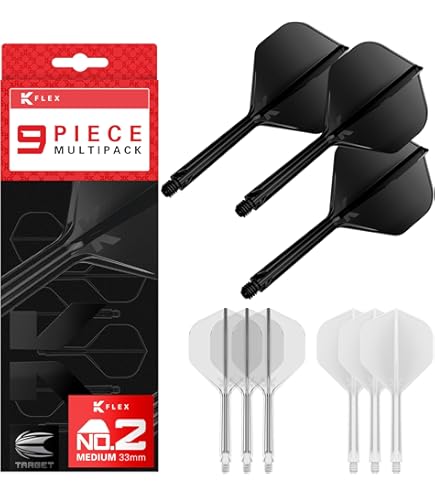 Shot! Set Di 3 Alette Per Freccette Flight Deck Kite - Sistema Integrato Con Asta In Carbonio, 350 Micron, Nero