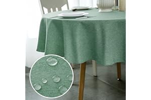 WELTRXE Round Table Cloth,120cm Diameter,Faux Linen Tablecloth,Water Resistant Spill Proof Wipeable Polyester Dining Table Cover for Cafe Restaurant Buffet Tabletop Decoration,Dark Green