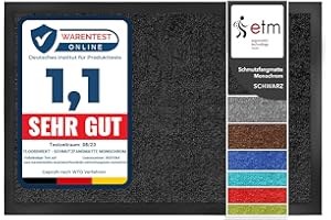 etm Wycieraczka do drzwi wejściowych, monochromatyczna (czarna, 60 x 90 cm) do wewnątrz i na zewnątrz, nadaje się do prania, mata pod drzwi wejściowe, antypoślizgowa mata podłogowa, dywanik wejściowy, mata barierowa