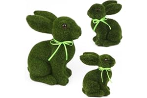 LARBER 3Pz Coniglietto di Muschio Figurina Coniglio Muschio Erboso Artificiale Coniglietto di Floccato Peloso di Pasqua del Coniglio Muschio Scultura del Coniglio di Pasqua Schiuma Interno Animale Finto