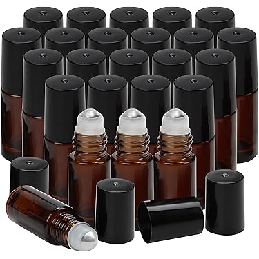 Roll On Vuoti 10ml Hyber&amp;Cara - 12 Pezzi, Vetro Ambra, Per Oli Essenziali E Profumi