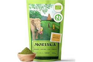 NaturaleBio Organic Moringa Powder - Premium Quality - 200g. Bio, Natural and Pure. Leaves Picked from The Moringa Oleifera Plant for Tiredness, Immune System, Muscle Function, Fatigue