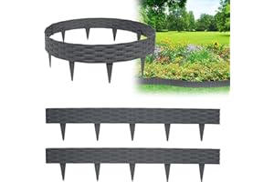 XMTECH 10m Rasenkante Beeteinfassung Gartenpalisade in Rattan-Optik, Beetumrandung Mähkante Randsteine aus Kunststoff mit 10 Elemente á 100 cm, Anthrazit