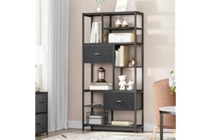 YITAHOME Estantería de 7 niveles con cajones, estante de pie para libros, estantería industrial con marco de acero para sala de estar, oficina, estudio, pasillo, cocina, color negro