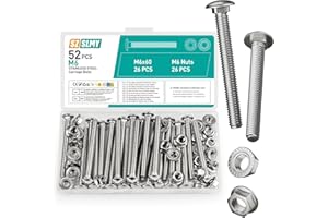 SZSLMY 52 Pcs M6 Coach Bolts, M6 x 60mm Cup Square Carriage Bolts and Nuts Set, Stainless Steel Coach Screws with Hexagon Flange Nuts (52, M6*60mm)