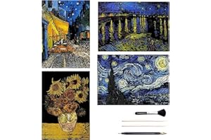 Georgie Porgy Zestaw Obrazków do Zdrapywania dla Dorosłych i Dzieci, Magic Rainbow A3, Papier na Boże Narodzenie, Urodziny, z Zestawem Narzędzi (Van Gogh)