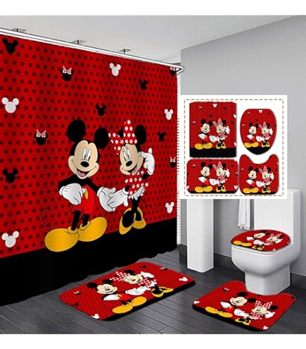 Ansouyi 4-teiliges Badezimmer Set - Duschvorhang Mit Teppichen & WC-Bezug Weihnachtsdesign