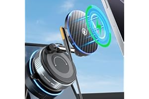 PlusAcc Supporto per cellulare per auto con funzione di ricarica – Ventosa girevole a 360° pieghevole magnetico per Magsafe iPhone 17/16/15/14/13/12 Samsung S20-S25 su parabrezza/cruscotto