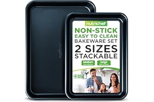 Nutrichef Non-Stick Cookie Tray Set- 2-Piece, Easy Clean, Stackable Cookie Sheets, Dishwasher Safe, Oven Safe, PFOA Free, Non-Toxic Bakeware, Perfect for Baking & Roasting- Blue