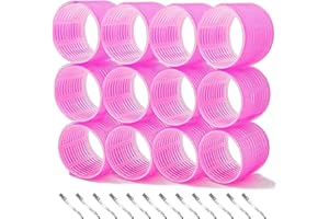 GNEUFVIE Lockenwickler Große Locken 24 Stücke, Curlers Ohne Hitze Selbsthaftend Haftwickler, Jumbo Hair Rollers 64mm mit 12 Stücke Entenschnabelclips für Lange und Kurze Haare