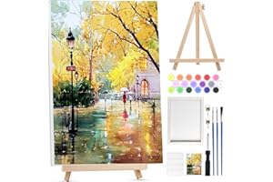 Bowetile Paesaggio Autunnale Dipingere per Numeri per Adulti con Cavalletto Legno, Kit Lavoretti Creativi per Numeri per Principianti, Kit Pittura Acrilica Numerata Per Decorazione Della Casa20x30cm