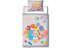 CHARACTER WORLD CoComelon JJ y amigos Ropa de cama de 100 x 135 cm, 40 x 60 cm, algodón · Ropa de cama infantil para niños y niñas · 2 piezas · 1 funda de almohada de 40 x 60 + 1 funda nórdica de 100 x 135 cm