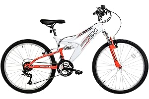 DIOVERDE Basis Ranger Junior Full Suspension Mountain Bike, 24" Wheel, 18 Speed - White/Red