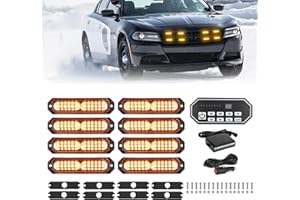 JMEST LEAD 8PCS Lumière Stroboscopique LED Pour Véhicules, Lampe Stroboscopique d' Avertissement avec Contrôleur à 9 touches, 20 modèles, Barre Lumineuse de Grille 12V-24V pour Voiture Camion (Ambre)