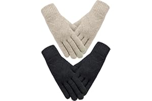 SATINIOR 2 Paar Damen Winterhandschuhe Gestrickte Touchscreen Finger Doppelschichtige Elastische Handschuhe