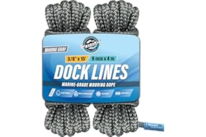 WAVESRX 3/8' x 15' (2PK) Premium Dock Lines for PWC, Sailboats & Pontoon - Double Braided Nylon Boat Ropes with Loop Marine Rope - UV & Saltwater Resistant Boat Dock Line