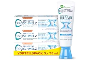 ‎PROSCHMELZ Sensodyne ProSchmelz Repair Whitening Toothpaste, 3 x 75 ml, Daily Toothpaste with Fluoride, Proven to Repairs Weakened Tooth Enamel by Acids and Removes Discolouration