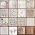 KASTWAVE Stencils for Crafts, 14 Pcs Reusable Texture Stencils, Diamond Spirals Cubist Templates Geometric Mixed Media Stencil Layering Drawing Templates for Painting on Wood Crafts Paper (6x6inch)
