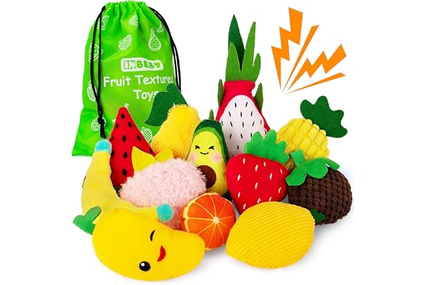 Pouf Sensoriel Texturé - 12 Jouets Sensoriels, Sacs de Haricots aux Fruits avec Sac de Rangement - Jouets de Développement des Besoins Spéciaux pour Tout-Petits, Jeu Sensoriel
