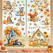 50 Herbst-Fensterbilder - Niedliche Thanksgiving-Deko Mit Katzen, Kürbissen & Herbstblättern