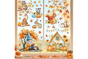 UFYTT Fensterbilder Herbst, Autumn Fensterbild Selbstklebend, Herbstdeko Fenster Sticker Kinder, Fensteraufkleber Herbstliche Blätter, Fensterdeko Aufkleber Wiederverwendbar