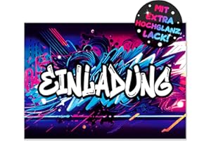 ‎VULAVA 12x Graffiti EINLADUNGSKARTEN KINDERGEBURTSTAG Junge Mädchen - die frech bunten Graffiti PARTY Karten sind die perfekte Graffiti EINLADUNG für Jungen Mädchen Kinder GEBURTSTAG KINDERPARTY Gaming