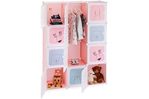 Relaxdays Scaffale Componibile per Cameretta, Motivi Divertenti, Plastica DIY Armadio con Ante HLP 145x110x37,5 cm, Rosa, PP, ABS, Metallo, 145 x 110 x 37,5 cm