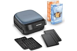 ‎TEFAL Tefal Snack Collection Sandwich- und Waffeleisen, 700 W, 2 mitgelieferte abnehmbare Plattensets, Antihaftbeschichtung, platzsparend, inkl. Rezeptbücher, Schwarz/Blau, SW8674F0