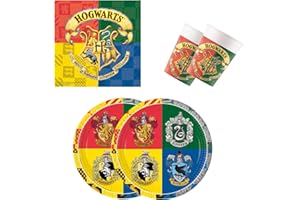 Procos 10137422 - Set de fiesta S Harry Potter Hogwarts, 52 piezas, 16 platos, 16 vasos, 20 servilletas, vajilla desechable, vajilla de fiesta, decoración de mesa