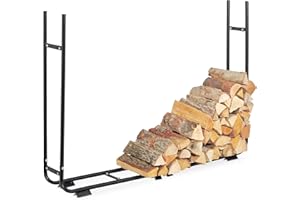 relaxdays Range-bûche intérieur, réglable, support bois de chauffage en acier, H x L x P 106 x 148-220 x 22 cm, noir