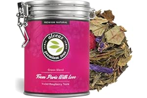 "From Paris with Love" Thé Vert Bio en Vrac saveur Violette et Framboise, Boîte refermable 100g par alveus Premium Teas