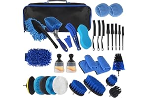 NUANGOO 31 Pièces Kit Nettoyage Voiture avec Sac de Transport, Brosse Detailing Auto et Éponges de Polissage, Brosse Nettoyage Voiture,pour Nettoyage des pneus,Sortie d'air Auto Intérieur & Extérieur