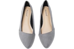 Ataiwee Women's Wide Width Flat Shoes - Ladies Pointed Toe Suede Slip On Office Ballet Flats.