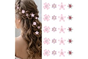 BUTBU Små hårklämmor med blommor, paket med 20 minihårklämmor med strass, hårklämmor, halkfri hårklämma, söta klämmor för fli