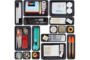 VAVICRAP 16 Stück Schubladen Ordnungssystem Büro 3 Mittlere Stile Schubladen Organizer Küche Drawer Organiser System für Make-up Schreibtisch Badezimmer Büro Küche-Hellgrau