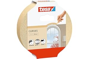 tesa Ruban de Masquage Spécial COURBES - Ruban Adhésif avec Crêpage Extra Fort pour Masquer les Courbes et les Formes Irrégulières - Surfaces Rugueuses et Lisses - 25 m x 38 mm