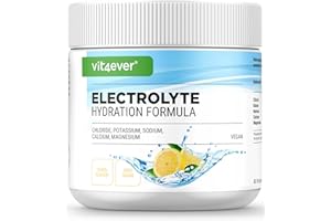 VIT4EVER Electrolitos - 200 g (40 raciones) - Fórmula hidratante con cloruro, potasio, sodio, calcio, magnesio - Perfecto para deportistas con pérdida de líquidos - Sin azúcar - Vegano - Sabor limón