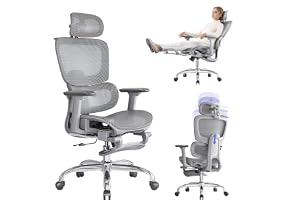LarkLeaves Ergonomisk Mesh Kontorsstol Grå L10 Lite | 2D svankstöd, 5-stegs ryggstöd, 3D nackstöd med hängare, 3D armstöd, 145° lutning, plasthjul, för hemmakontor