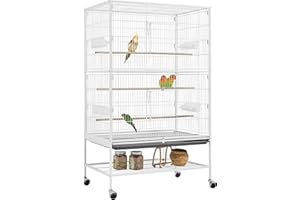 Yaheetech Grande Cage Oiseau sur Pied Volière Canaries Perroquet Grosses Perruches Cacatoès Ara Cage Oiseaux sur roulettes 2 Étages avec Support 79 x 52 x 132 cm Blanc