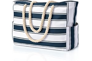 oscaurt Beach Bag Large Waterproof Beach Tote Bags with Zip and Rope Handle Summer Holiday Essentials Shoulder Handbags for Travel Shopping Pool Gym Picnic