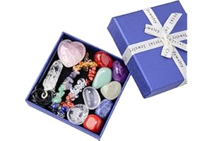 HOQQUE Healing Crystals Set Gemstones Gifts Beginners Chakra Stones Spiritual for Women Raw Gem Protection Real Box Necklaces Bracelet Amethyst Rose Quartz Pendant Carnelian Citrine Birthday Pack