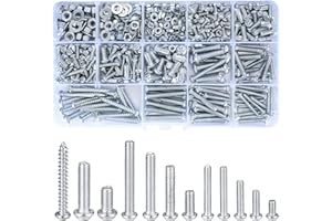 Vwoqiy Zestaw śrub M3 M4 M5, 550 sztuk, z nakrętkami i podkładkami, śruby z łbem soczewkowym, zestaw śrub gwintowanych, śruby płaskie, zestaw śrub maszynowych (srebrny 550)